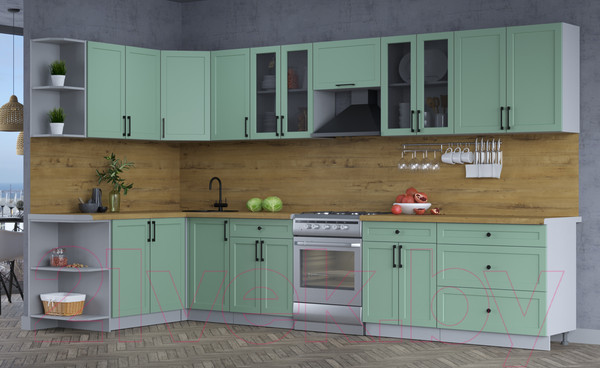 Изображение товара Кухонный гарнитур Интерлиния Тренд 1.7x3.6 левая (мята/мята/дуб бунратти)
