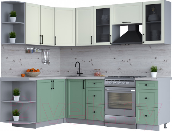 Изображение товара Кухонный гарнитур Интерлиния Тренд 1.7x2.4 левая (мята/белый/бискайская сосна)
