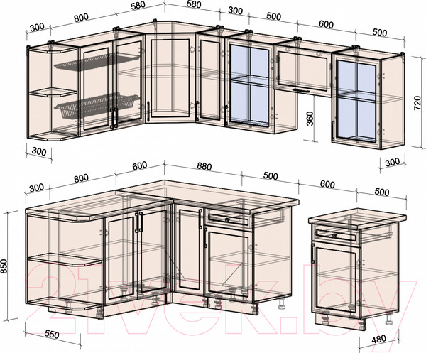 Изображение товара Кухонный гарнитур Интерлиния Тренд 1.7x2.5 левая (мята/белый/бискайская сосна)