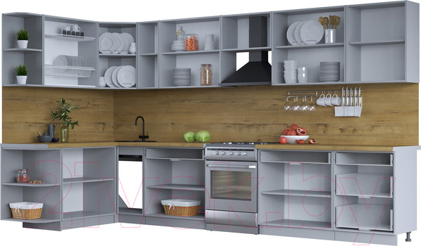 Изображение товара Кухонный гарнитур Интерлиния Тренд 1.7x3.7 левая (мята/белый/бискайская сосна)