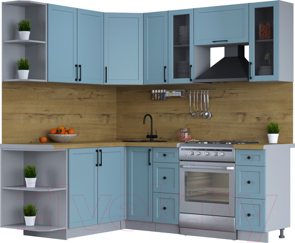 Изображение товара Кухонный гарнитур Интерлиния Тренд 1.7x2.1 левая (океан/океан/дуб бунратти)