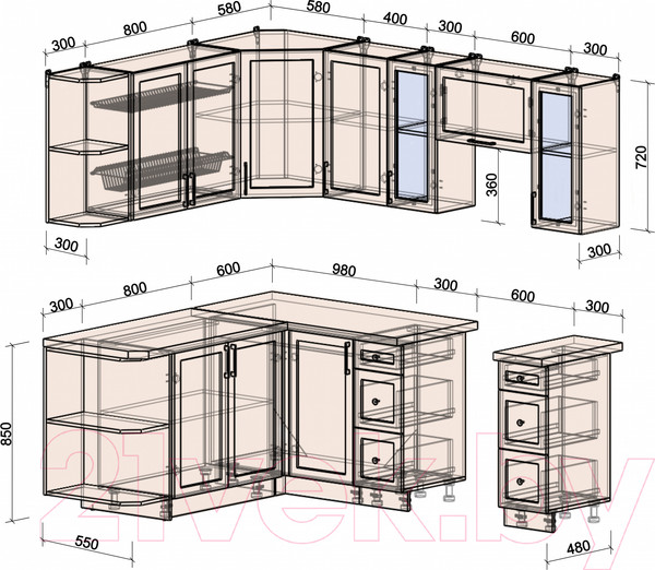 Изображение товара Кухонный гарнитур Интерлиния Тренд 1.7x2.2 левая (океан/океан/дуб бунратти)