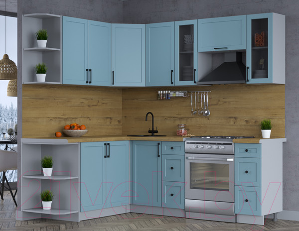 Изображение товара Кухонный гарнитур Интерлиния Тренд 1.7x2.2 левая (океан/океан/дуб бунратти)
