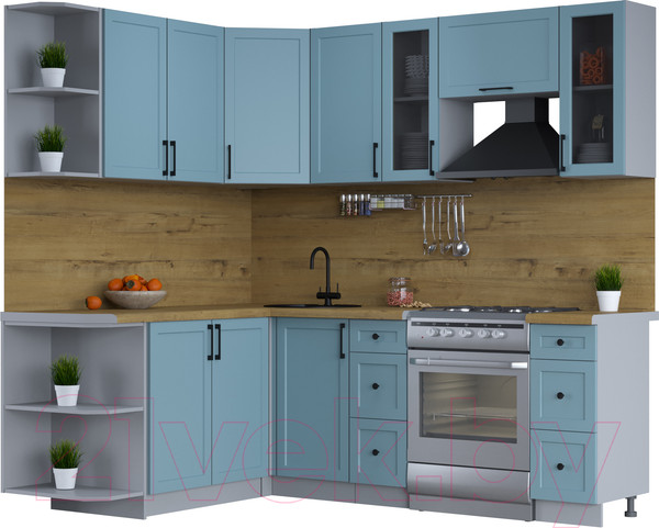 Изображение товара Кухонный гарнитур Интерлиния Тренд 1.7x2.2 левая (океан/океан/дуб бунратти)