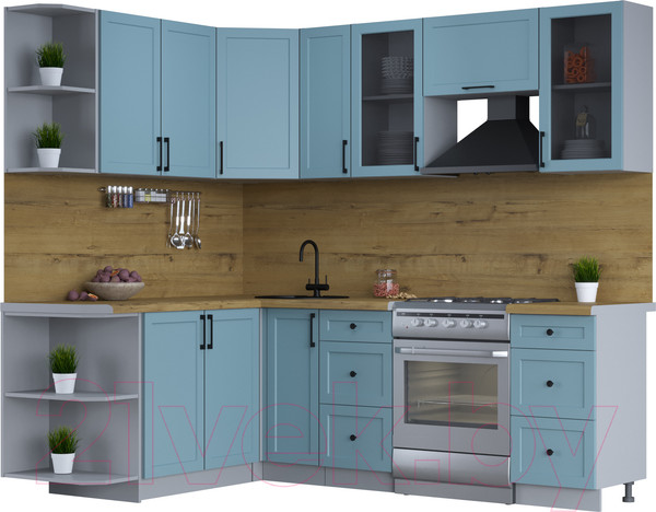 Изображение товара Кухонный гарнитур Интерлиния Тренд 1.7x2.3 левая (океан/океан/дуб бунратти)
