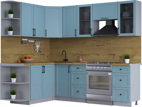 Изображение товара Кухонный гарнитур Интерлиния Тренд 1.7x2.4 левая (океан/океан/дуб бунратти)