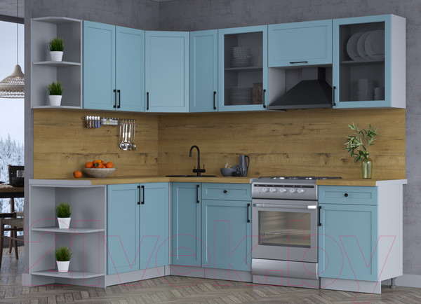 Изображение товара Кухонный гарнитур Интерлиния Тренд 1.7x2.5 левая (океан/океан/дуб бунратти)