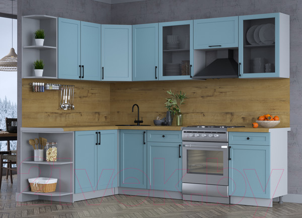 Изображение товара Кухонный гарнитур Интерлиния Тренд 1.7x2.6 левая (океан/океан/дуб бунратти)
