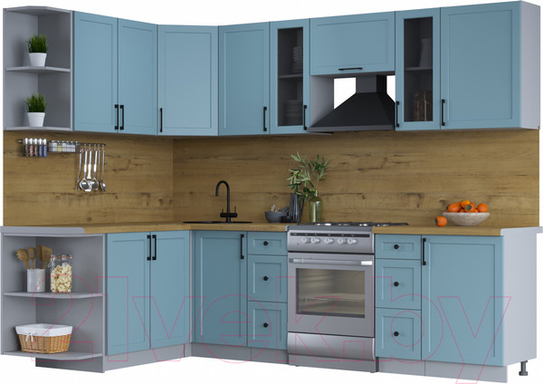 Изображение товара Кухонный гарнитур Интерлиния Тренд 1.7x2.7 левая (океан/океан/дуб бунратти)