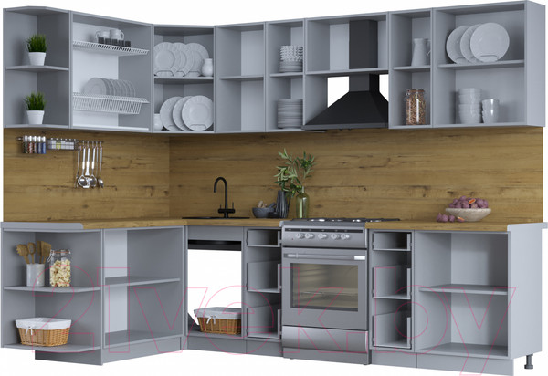 Изображение товара Кухонный гарнитур Интерлиния Тренд 1.7x2.8 левая (океан/океан/дуб бунратти)