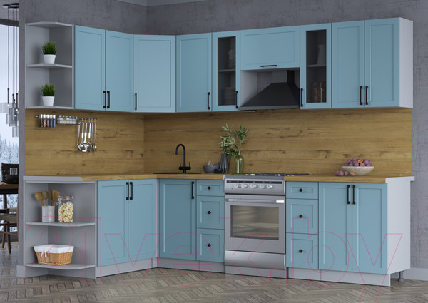 Изображение товара Кухонный гарнитур Интерлиния Тренд 1.7x2.8 левая (океан/океан/дуб бунратти)