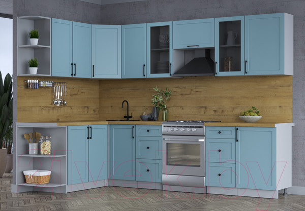 Изображение товара Кухонный гарнитур Интерлиния Тренд 1.7x2.9 левая (океан/океан/дуб бунратти)
