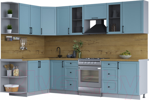 Изображение товара Кухонный гарнитур Интерлиния Тренд 1.7x2.9 левая (океан/океан/дуб бунратти)