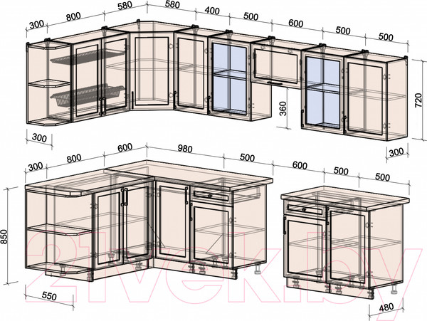 Изображение товара Кухонный гарнитур Интерлиния Тренд 1.7x3.1 левая (океан/океан/дуб бунратти)