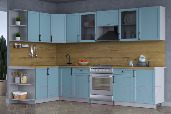 Изображение товара Кухонный гарнитур Интерлиния Тренд 1.7x3.1 левая (океан/океан/дуб бунратти)