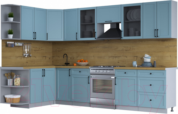 Изображение товара Кухонный гарнитур Интерлиния Тренд 1.7x3.2 левая (океан/океан/дуб бунратти)