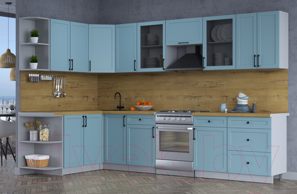 Изображение товара Кухонный гарнитур Интерлиния Тренд 1.7x3.2 левая (океан/океан/дуб бунратти)