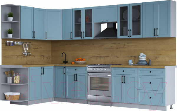 Изображение товара Кухонный гарнитур Интерлиния Тренд 1.7x3.3 левая (океан/океан/дуб бунратти)