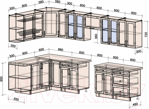 Изображение товара Кухонный гарнитур Интерлиния Тренд 1.7x3.3 левая (океан/океан/дуб бунратти)