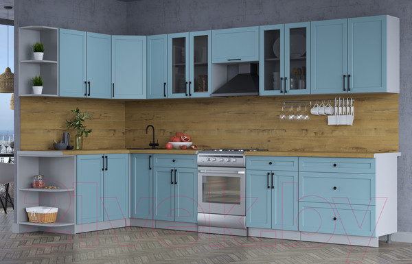 Изображение товара Кухонный гарнитур Интерлиния Тренд 1.7x3.5 левая (океан/океан/дуб бунратти)