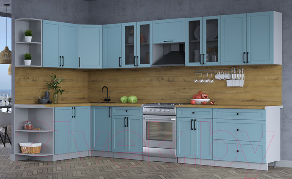 Изображение товара Кухонный гарнитур Интерлиния Тренд 1.7x3.6 левая (океан/океан/дуб бунратти)