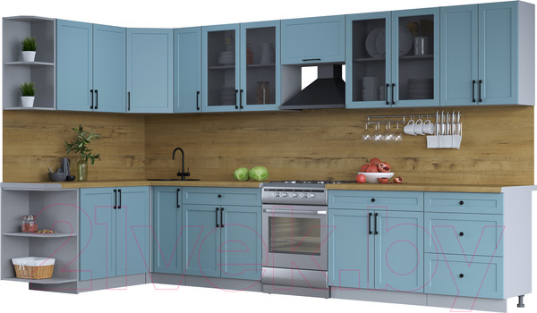Изображение товара Кухонный гарнитур Интерлиния Тренд 1.7x3.7 левая (океан/океан/дуб бунратти)