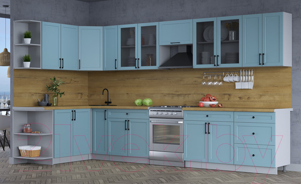 Изображение товара Кухонный гарнитур Интерлиния Тренд 1.7x3.7 левая (океан/океан/дуб бунратти)