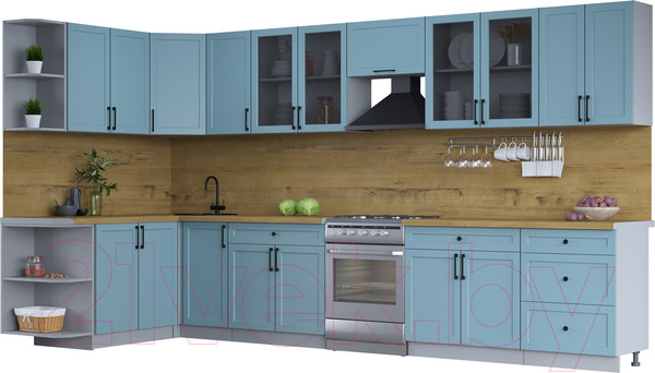 Изображение товара Кухонный гарнитур Интерлиния Тренд 1.7x3.8 левая (океан/океан/дуб бунратти)