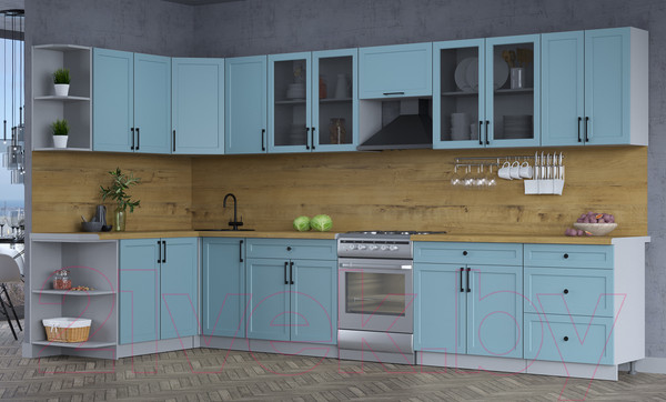 Изображение товара Кухонный гарнитур Интерлиния Тренд 1.7x3.8 левая (океан/океан/дуб бунратти)