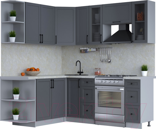 Изображение товара Кухонный гарнитур Интерлиния Тренд 1.7x2.1 левая (пепел/пепел/опал светлый)