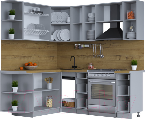 Изображение товара Кухонный гарнитур Интерлиния Тренд 1.7x2.1 левая (пепел/пепел/опал светлый)