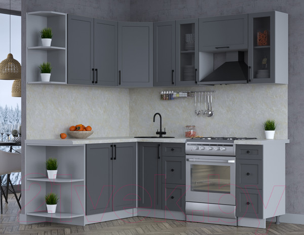 Изображение товара Кухонный гарнитур Интерлиния Тренд 1.7x2.1 левая (пепел/пепел/опал светлый)