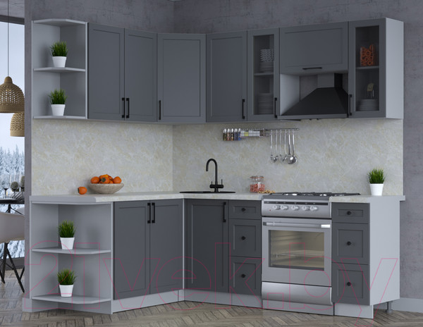 Изображение товара Кухонный гарнитур Интерлиния Тренд 1.7x2.2 левая (пепел/пепел/опал светлый)
