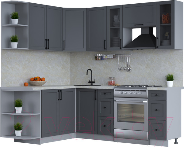 Изображение товара Кухонный гарнитур Интерлиния Тренд 1.7x2.2 левая (пепел/пепел/опал светлый)