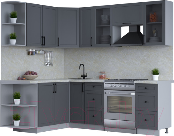 Изображение товара Кухонный гарнитур Интерлиния Тренд 1.7x2.3 левая (пепел/пепел/опал светлый)