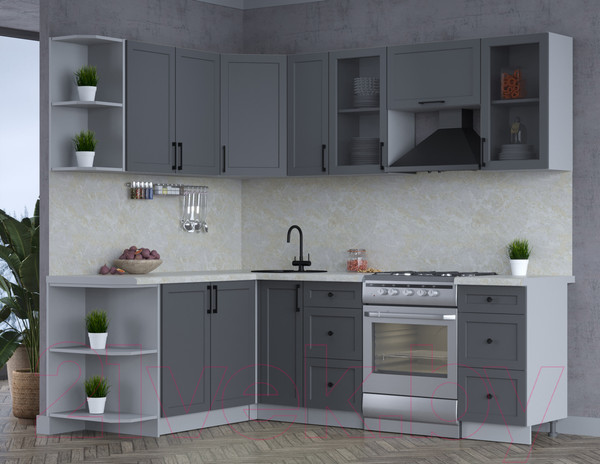 Изображение товара Кухонный гарнитур Интерлиния Тренд 1.7x2.3 левая (пепел/пепел/опал светлый)