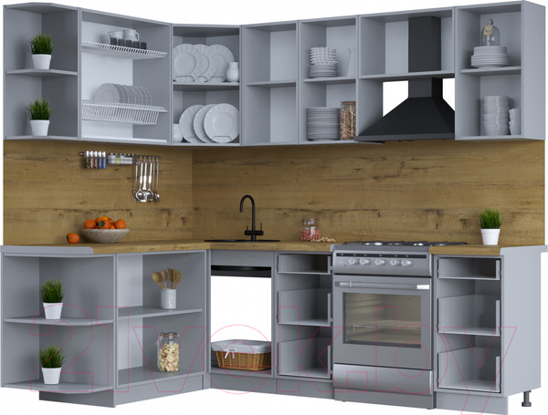 Изображение товара Кухонный гарнитур Интерлиния Тренд 1.7x2.4 левая (пепел/пепел/опал светлый)