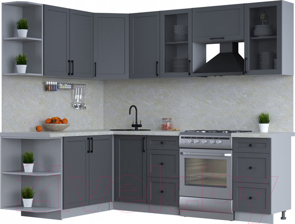 Изображение товара Кухонный гарнитур Интерлиния Тренд 1.7x2.4 левая (пепел/пепел/опал светлый)