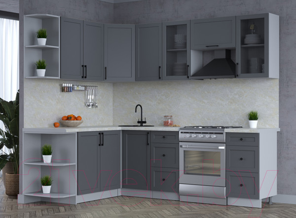 Изображение товара Кухонный гарнитур Интерлиния Тренд 1.7x2.4 левая (пепел/пепел/опал светлый)