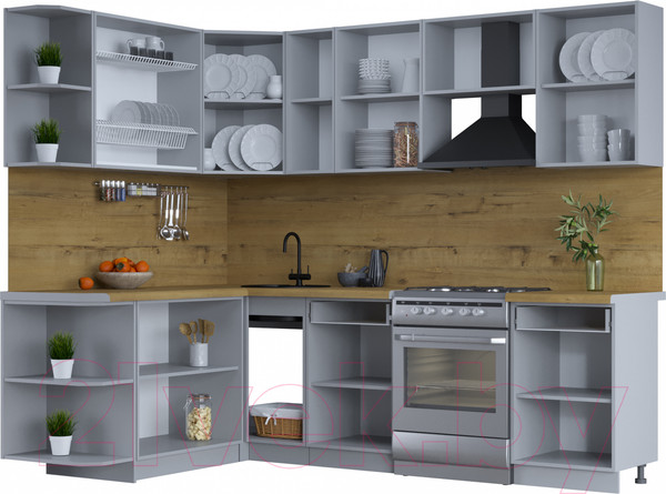 Изображение товара Кухонный гарнитур Интерлиния Тренд 1.7x2.5 левая (пепел/пепел/опал светлый)