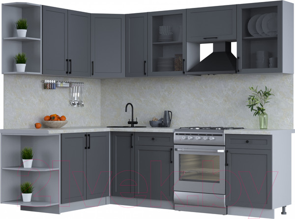 Изображение товара Кухонный гарнитур Интерлиния Тренд 1.7x2.5 левая (пепел/пепел/опал светлый)