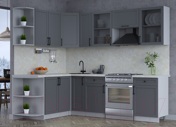 Изображение товара Кухонный гарнитур Интерлиния Тренд 1.7x2.5 левая (пепел/пепел/опал светлый)