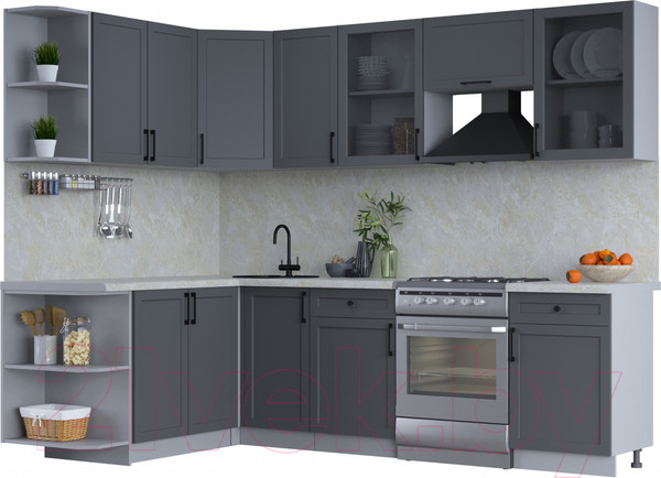 Изображение товара Кухонный гарнитур Интерлиния Тренд 1.7x2.6 левая (пепел/пепел/опал светлый)