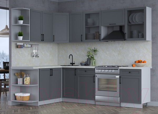 Изображение товара Кухонный гарнитур Интерлиния Тренд 1.7x2.6 левая (пепел/пепел/опал светлый)
