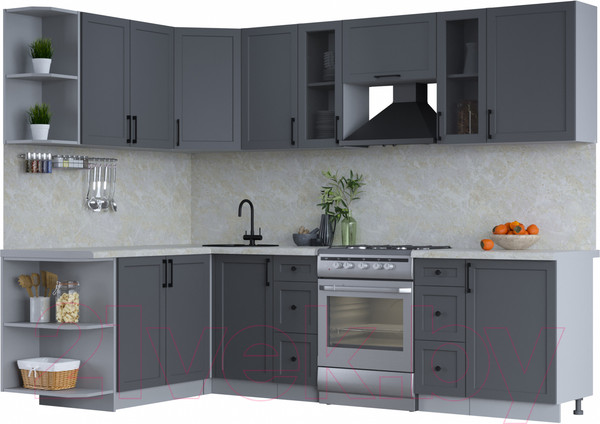 Изображение товара Кухонный гарнитур Интерлиния Тренд 1.7x2.7 левая (пепел/пепел/опал светлый)