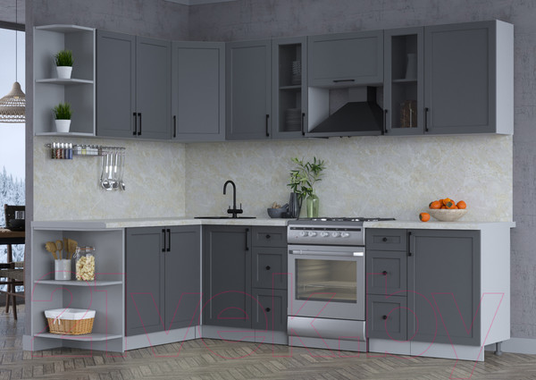 Изображение товара Кухонный гарнитур Интерлиния Тренд 1.7x2.7 левая (пепел/пепел/опал светлый)