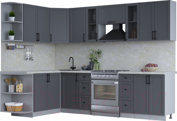 Изображение товара Кухонный гарнитур Интерлиния Тренд 1.7x2.8 левая (пепел/пепел/опал светлый)