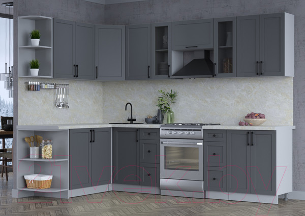 Изображение товара Кухонный гарнитур Интерлиния Тренд 1.7x2.8 левая (пепел/пепел/опал светлый)