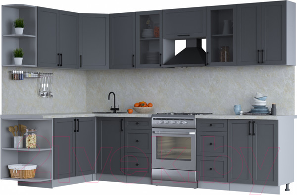 Изображение товара Кухонный гарнитур Интерлиния Тренд 1.7x3.0 левая (пепел/пепел/опал светлый)