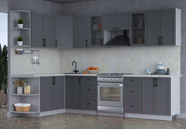 Изображение товара Кухонный гарнитур Интерлиния Тренд 1.7x3.0 левая (пепел/пепел/опал светлый)